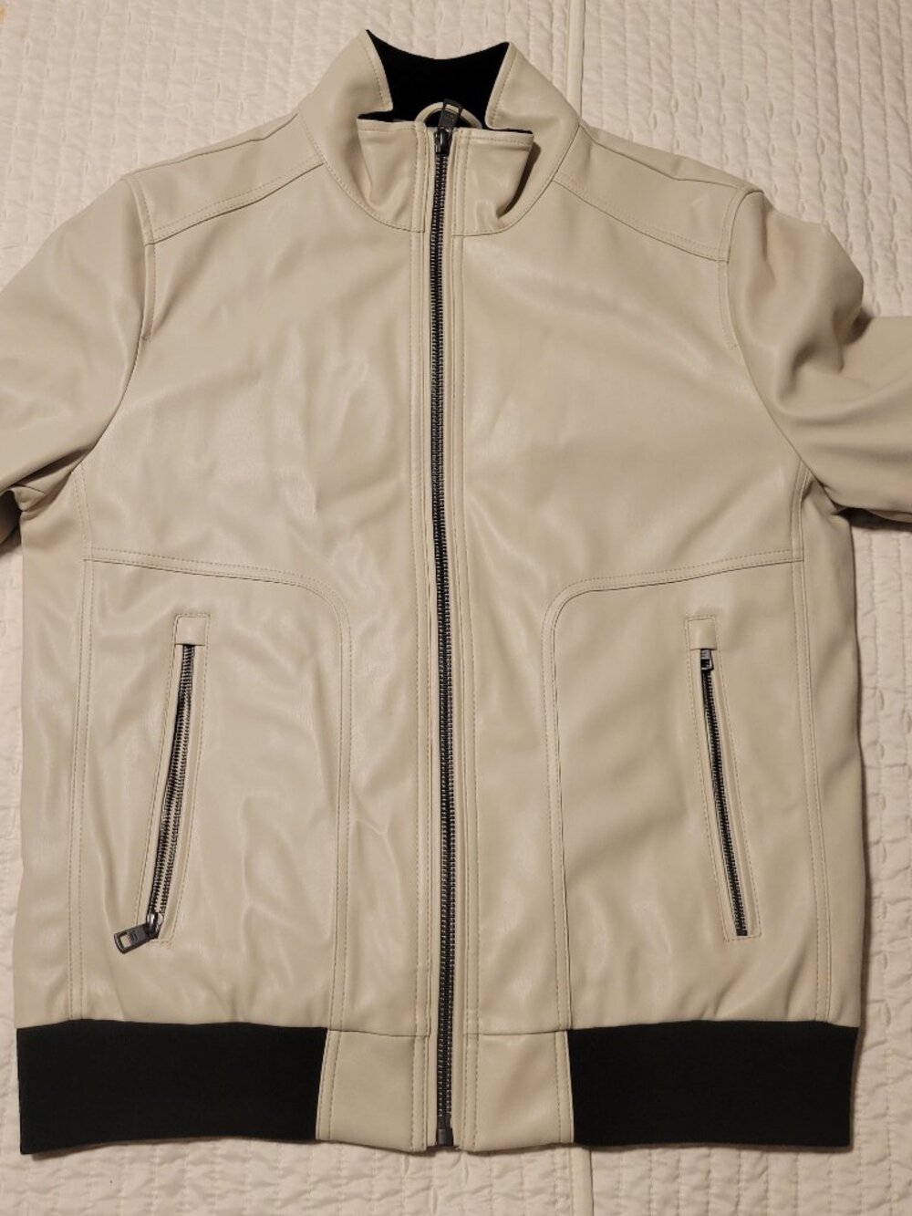 NWT $225 Calvin Klein Cream Bomber Full Zip Jacket Mens Medium